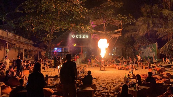 Bonfire at Ocsen bar in the evening