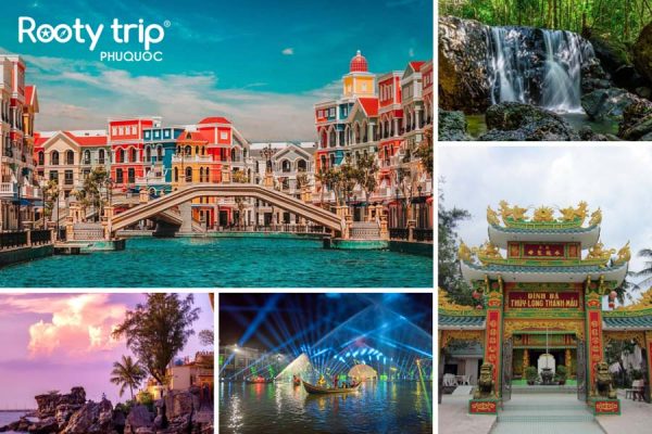 The image displays the itinerary of destinations for the 4-day 3-night all-inclusive Da Nang - Phu Quoc Tour by Rootytrip Phu Quoc