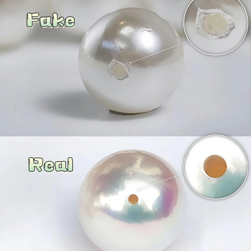 checking the drill hole of a pearl