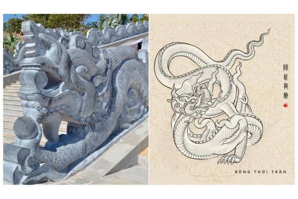  The corridor to the main hall is carved with the characteristics of the Tran dynasty dragon (Photo: Lao Dong Newspaper & Dai Viet Co Phong)
