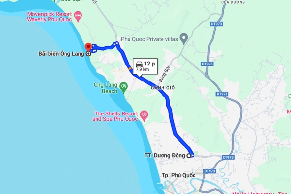 Map and Directions to Ông Lang Beach Phu Quoc