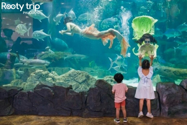 Mermaids perform and interact with children