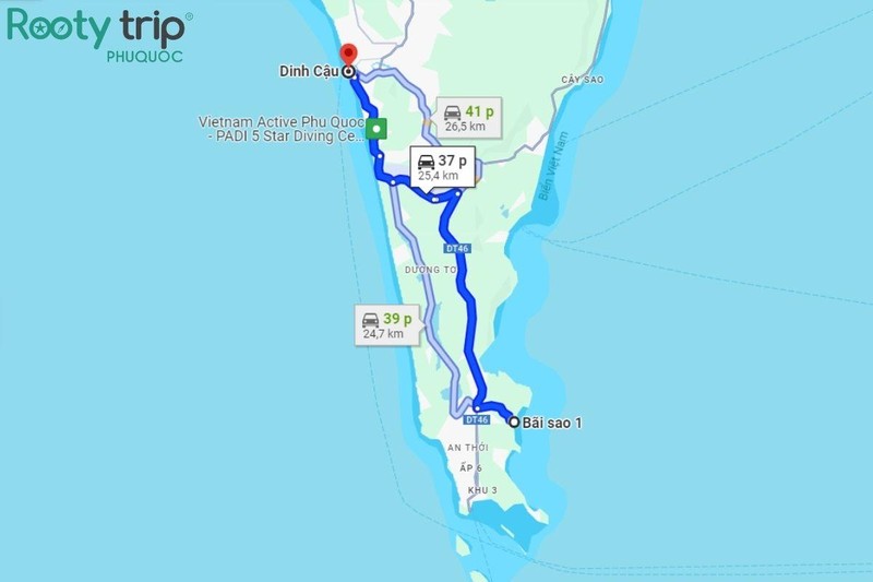 Bãi Sao Phú Quốc cách thị trấn Dương Đông khoảng 25km