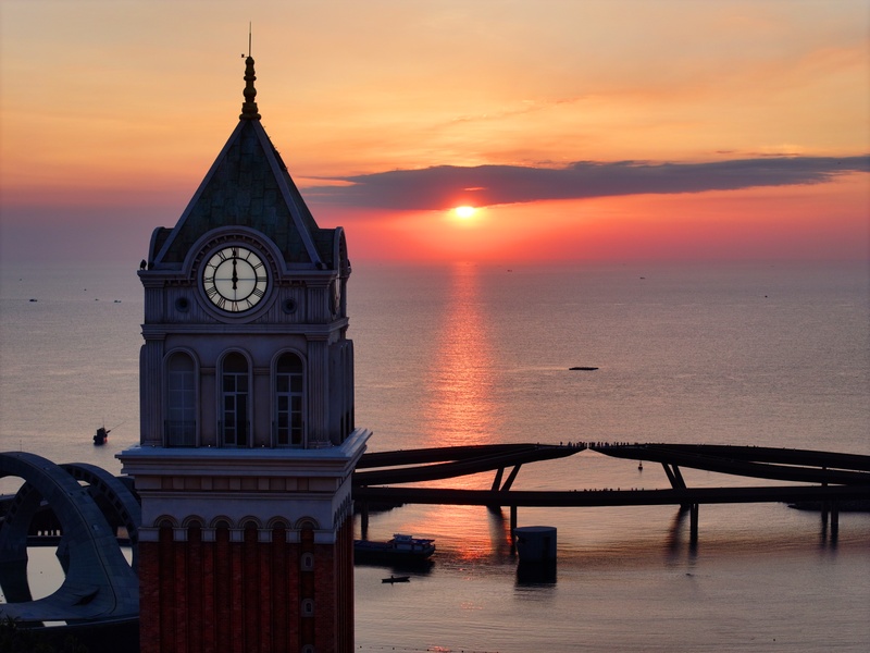 clock tower venice sunset town
