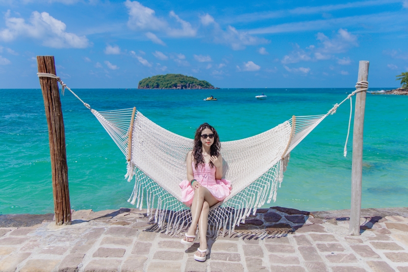 posing in a hammock on may rut island phu quoc
